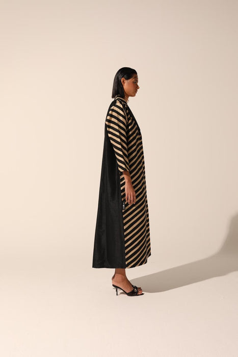 Contrast-Striped Abaya in Silk