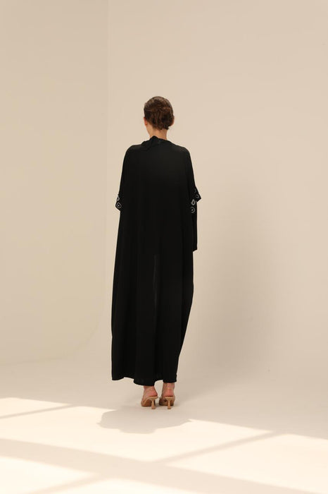 Bead-Embellished Abaya in Crepe