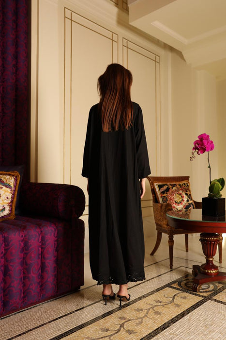 Embroidered Black Abaya in Linen