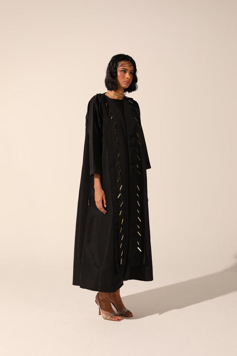 Golden Embellished Abaya in Cotton-Crepe