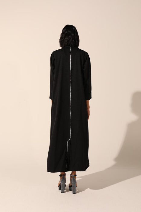 Pearl Embellished Coat Abaya in Shinny Crepe