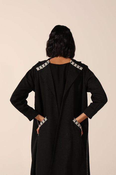 Pearl Embellished Coat Abaya in Shinny Crepe