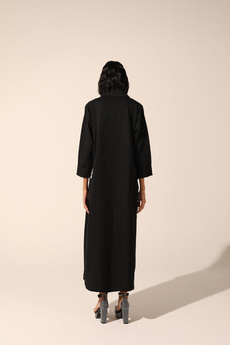 Embellished Pocket Coat Abaya in Shinny Crepe