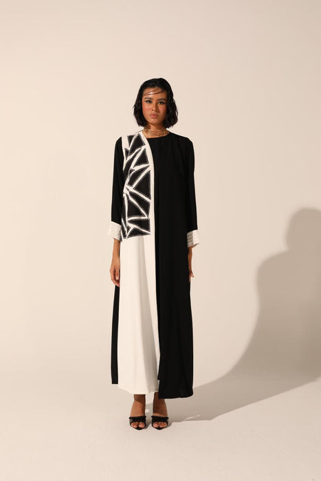 Contrast-Patch Embroidered Abaya in Crepe