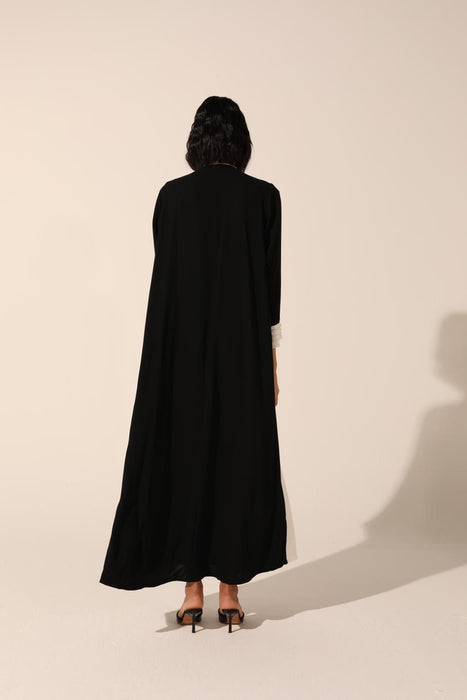 Contrast-Patch Embroidered Abaya in Crepe