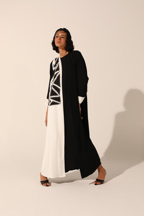 Contrast-Patch Embroidered Abaya in Crepe