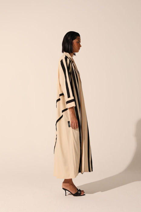 Contrast-Striped Abaya in Crepe