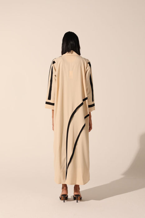 Contrast-Striped Abaya in Crepe