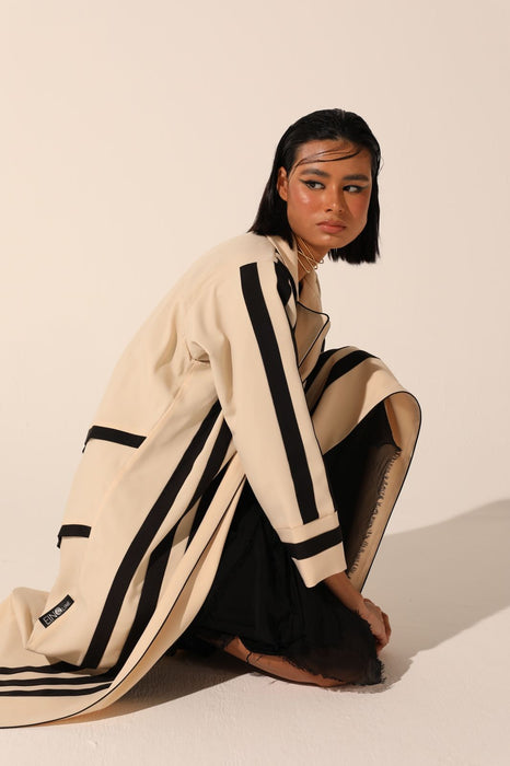 Contrast-Striped Abaya in Crepe