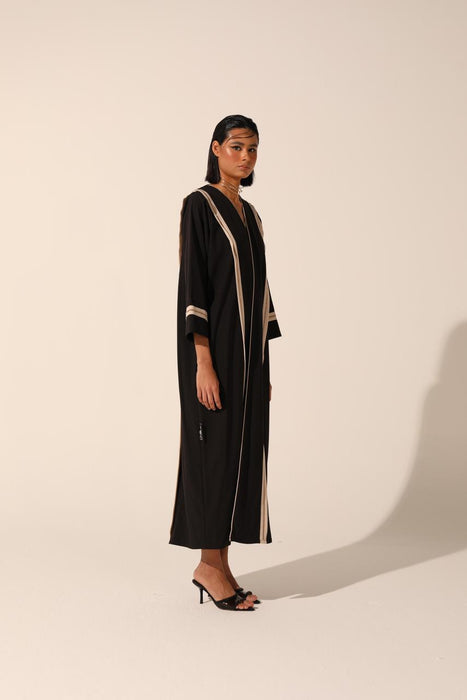 Crystal-Embellished Abaya in Crepe