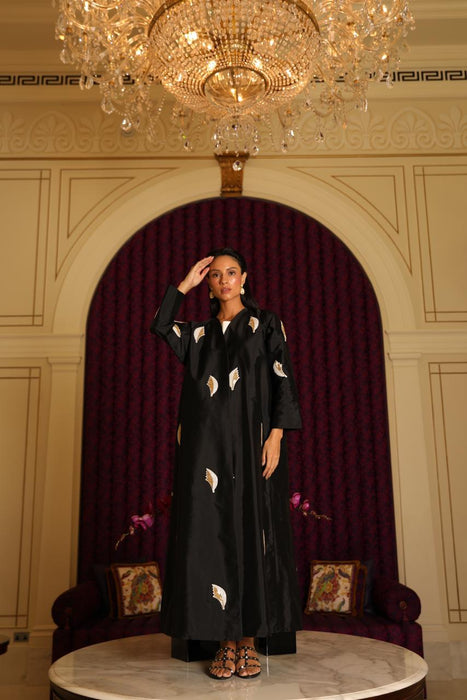 Bead-Embellished Abaya in Taffeta