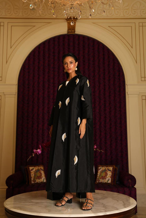 Bead-Embellished Abaya in Taffeta