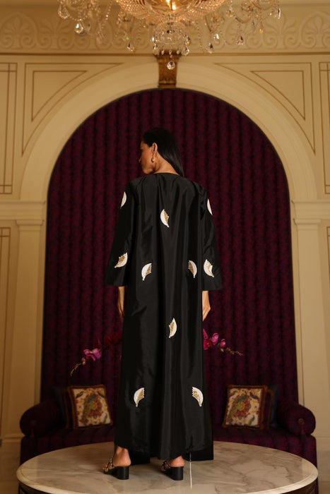 Bead-Embellished Abaya in Taffeta