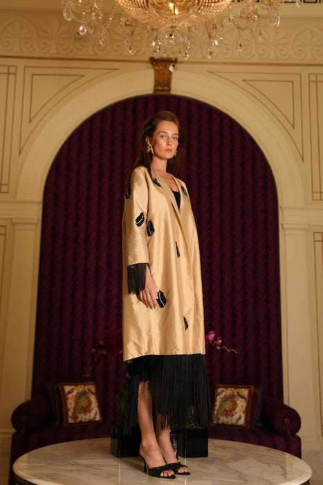 Leaf Fringed Abaya in Taffeta