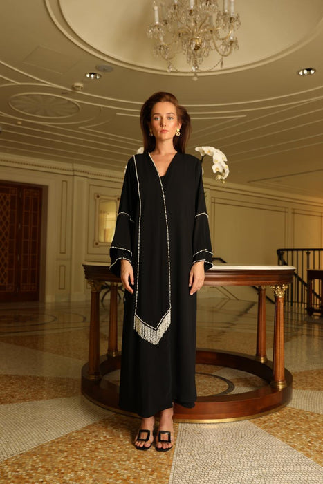 Pearl Embellished Abaya in Crepe