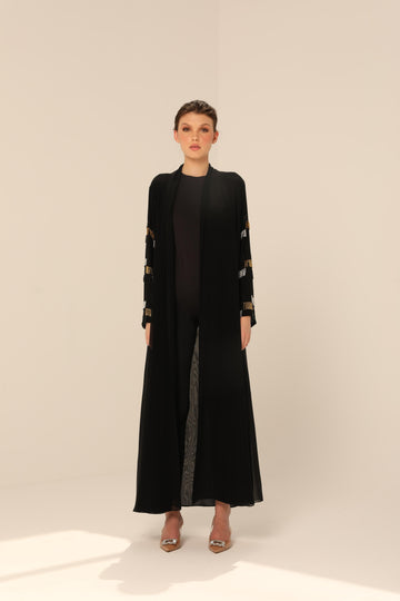 Beaded Fringe Abaya in Chiffon