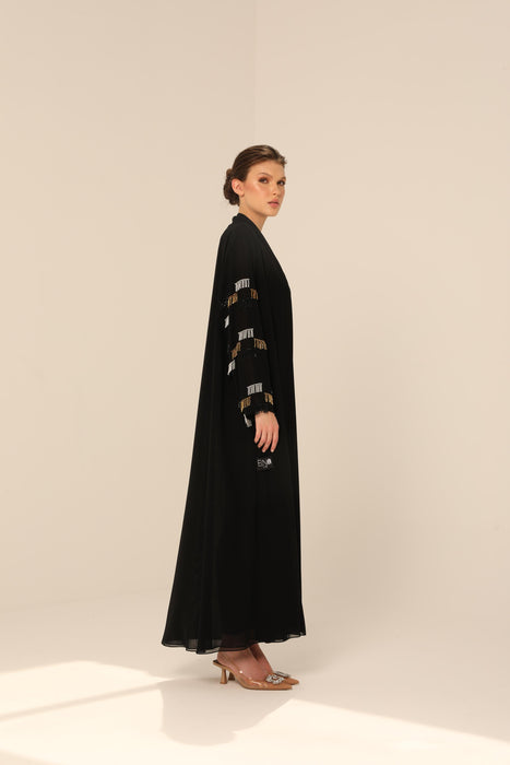 Beaded Fringe Abaya in Chiffon