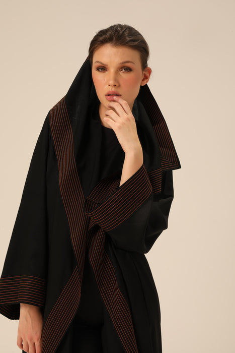 Contrast-Stitch Formal Abaya