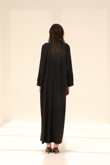 Black Work Abaya with Fringe