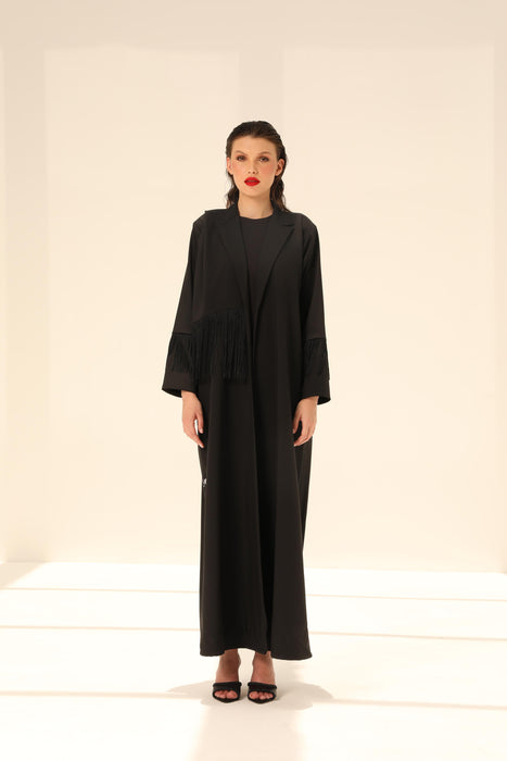 Black Work Abaya with Fringe