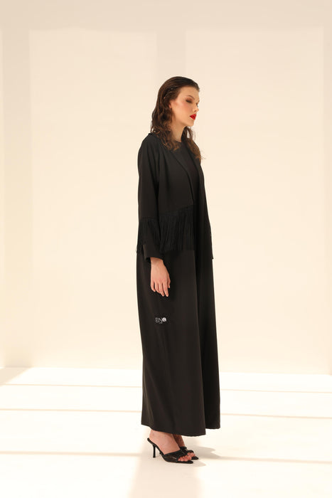 Black Work Abaya with Fringe