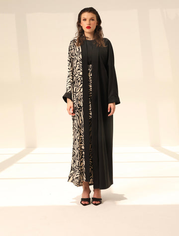 Abstract Print Abaya Set  (Abaya,Top,Skirt,Shaila)