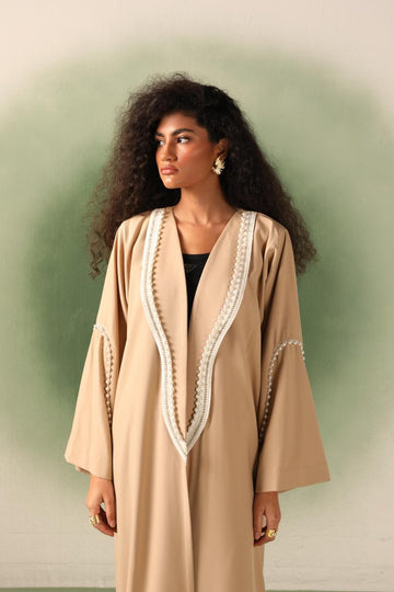 Classy Beaded Beige Abaya