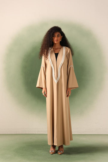 Classy Beaded Beige Abaya