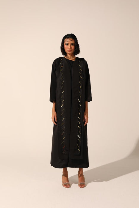 Golden Embellished Abaya in Cotton-Crepe