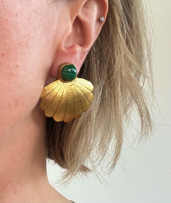 Malachite shell earring