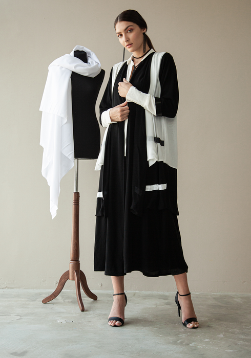 Monochrome Embellished Layer Abaya