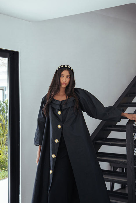 Star Embroidery Button Abaya