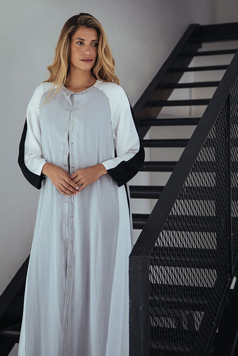 Eyelet and Chain abaya with mixed panels