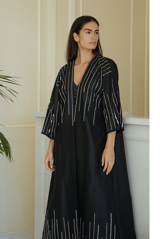 Sequin & Bead Striped Silk Abaya Elna Line Sequin & Bead Striped Silk Abaya ELNA LINE Abaya abaya.