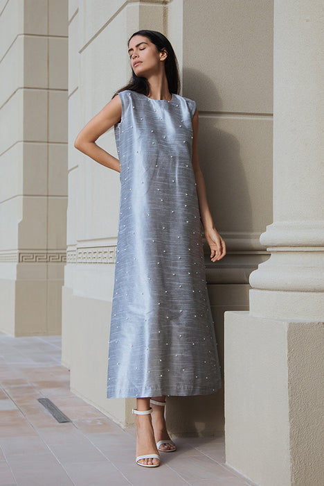 Pearl Embellished Gray Dress Elna Line Pearl Embellished Gray Dress ELNA LINE Dress abaya.