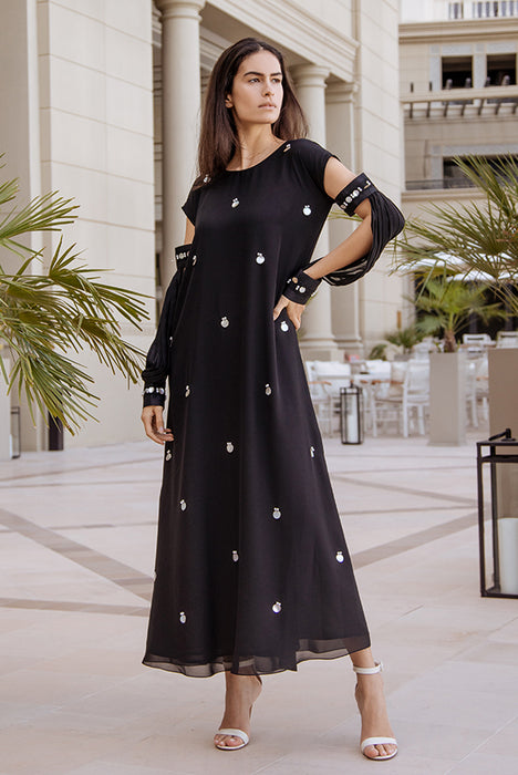 Black Bead Embellished Maxi  Dress