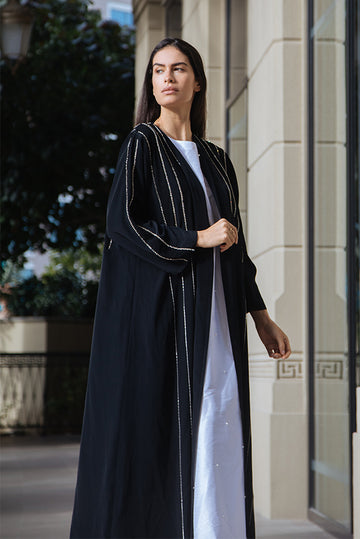 Black Crystal Beaded Abaya