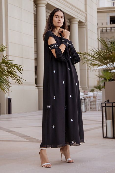 Black Bead Embellished Maxi  Dress