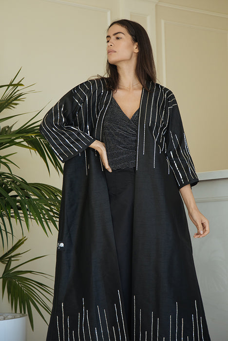 Sequin & Bead Striped Silk Abaya Elna Line Sequin & Bead Striped Silk Abaya ELNA LINE Abaya abaya.