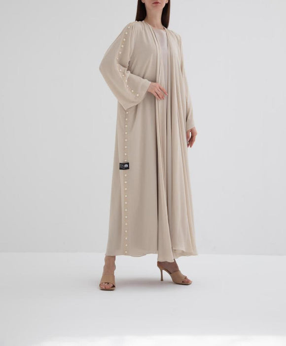 Beige Pearl embroidered Abaya