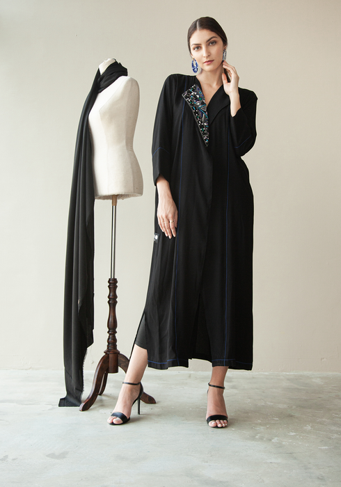 Embroidered Collar Abaya