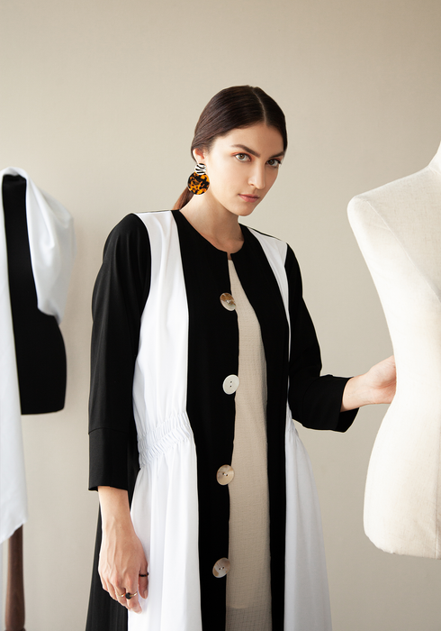 Black & White Abaya with Buttons