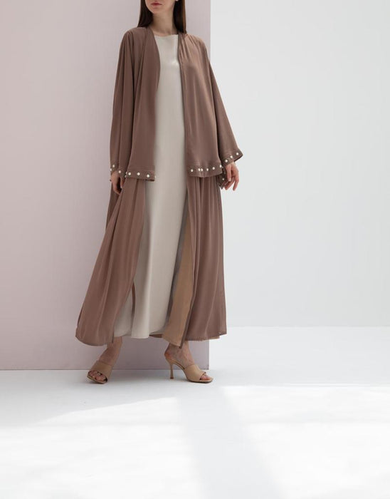 Brown Pearl Embroidered Abaya