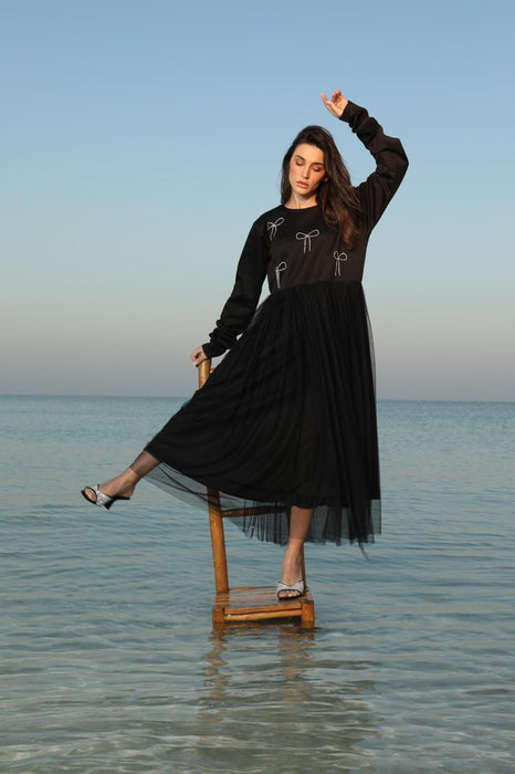 Anaya tulle maxi Dress with  Oversize Sleeves