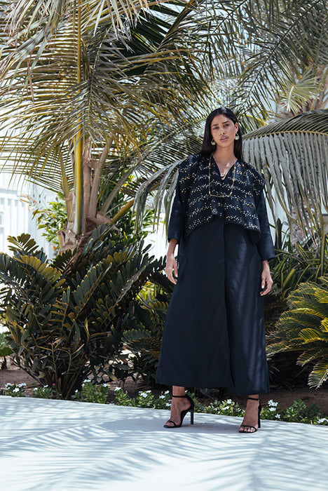 Sequins embellished front yoke abaya