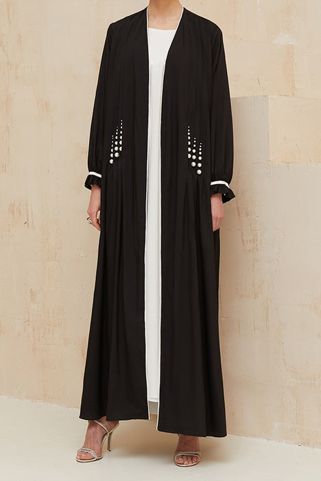 Black Atlas Pleated Pearl Abaya