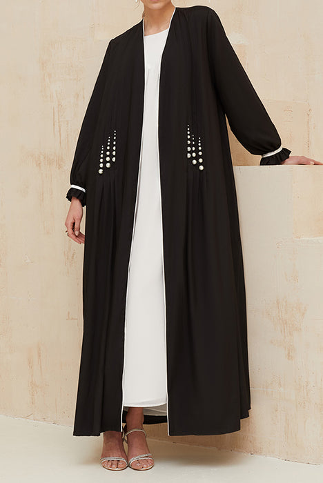 Black Atlas Pleated Pearl Abaya