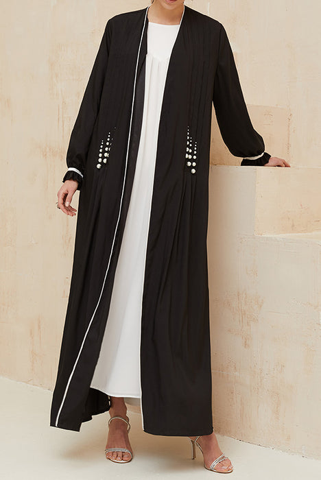 Black Atlas Pleated Pearl Abaya