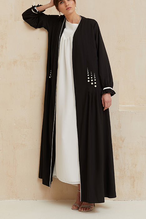 Black Atlas Pleated Pearl Abaya