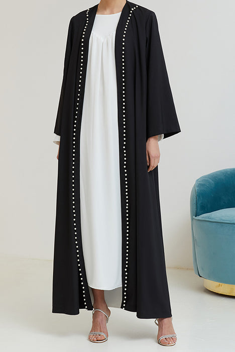 Black Atlas striped pearl  Abaya